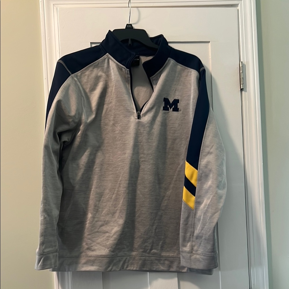 UofM Gray and Navy Quarter-Zip Pullover with Yellow Accent XL